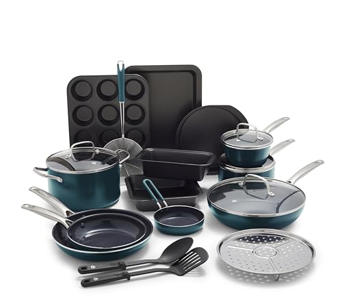 Blue Diamond 20 Piece Cookware and Bakeware Set, Diamond Infused PFAS-Free Ceramic Nonstick Pots and Pans, Durable Nontoxic