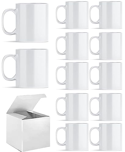 ABBSH Sublimation Mugs, Sublimation White Coffee Mugs Tazas Para Sublimacion Blank 11 OZ With Box for for Coffee, Soup