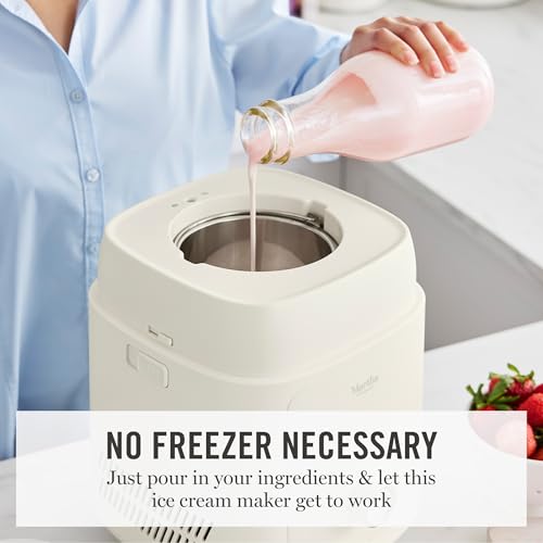 Martha Stewart 1 Quart Ice Cream Maker, Built-In Compressor, No Pre-Freezing Required, 3 Modes (Ice Cream, Sorbet, Frozen Yogurt), Automatic Mix-In Alert, Dishwasher-Safe Parts, Linen Cream