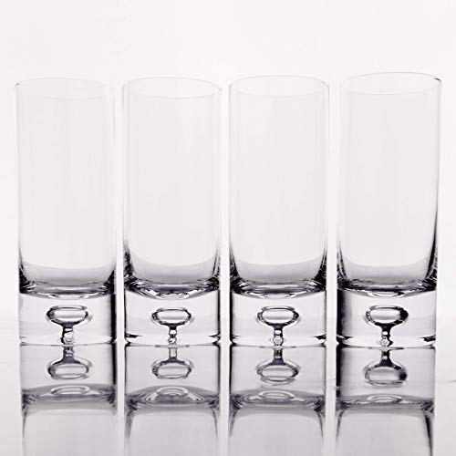 LEMONSODA Crystal Bubble Base Collins Glass Highball Tumbler - Set of 4-12oz - Heavy Weighted Bottom - Unique Design Great for Water, Juice, Beer, Cocktails, and More