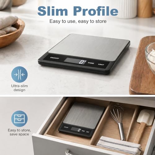33LB/15KG Digital Kitchen & Food Scale – Waterproof Stainless Steel, USB Rechargeable, 1g Precision, Tare Function for Cooking, Baking, Meal Prep