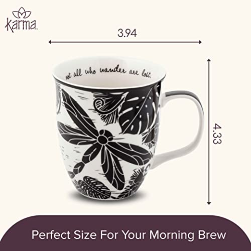 Karma Gifts 14 oz Black and White Boho Mug Dragonfly - Cute Coffee and Tea Mug - Ceramic Coffee Mugs for Women and Men