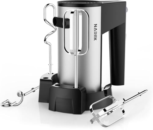 NARIIK Electric Hand Mixer, 660W Kitchen Handheld Mixer 5 Speed Self Control Whisk 304 Stainless Steel One Click Eject Dishwasher Safe Mixer for Cream Cookies Dough（Black）