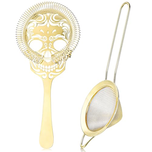 Cocktail Strainer Set Stainless Steel Bar Strainer,Hawthorne Strainer and Fine Mesh Strainer,Gold Drink Strainer Set for Bar Home Kitchen