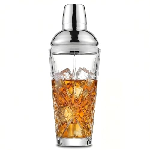 Fioance Cut Crystal Cocktail Shaker 18.5oz Sealed Lid, Mult-Use