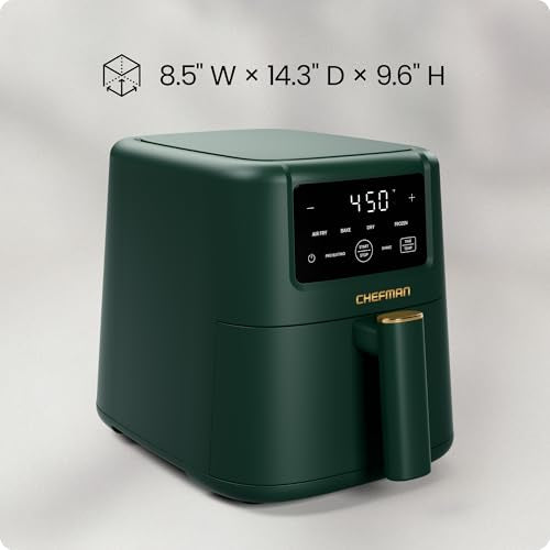 Chefman Air Fryer – 4-in-1 Slim 3.5 QT Airfryer, Air Fry, Bake, Dehydrate, Frozen, 450°F Max Temp for Extra Crispy Results in Minutes, Nonstick Ceramic Coating, Dishwasher-Safe Accessories - Green