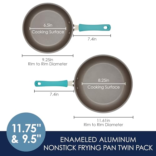 Rachael Ray Cook + Create Nonstick Frying Pans/Skillet Set, 9.5 Inch and 11.75 Inch, Agave Blue