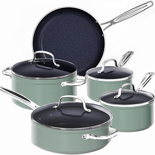 Nuwave 9pc Cookware Set Healthy Duralon Blue Ceramic Nonstick Coated, Diamond Infused Scratch-Resistant, PFAS Free, Oven