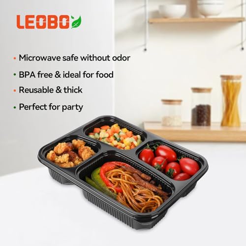 LEOBOX 40 Pack 34oz 4-Compartment Bento Box - Shrink-Wrapped No Pre-Wash
