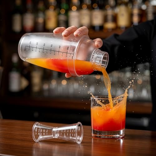 Homestia 3 Pack Plastic Cocktail Shaker Set - 24oz 700ml Drink Mixer with Built-in Strainer Extra Cap, Recipes Book, Leakproof Bartender Kit for Cocktails, Boba Tea, Milkshakes