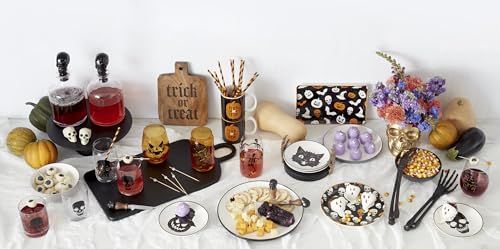 Oneida Barware, Vintro Halloween Can Cooler Glasses, Set of 4, Dishwasher Safe, Made of Glass, Spooky Drinking Glasses Set, Halloween Decor Indoor, Skeletons and Bats Design (4 Piece, 16 Oz Capacity)