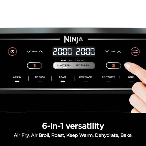 Ninja Foodi Air Fryer | 6-in-1 with 10-QT DualZone Baskets | Smart Finish to Cook 2 Foods at Once | Air Fry, Broil, Roast, Dehydrate, Keep Warm & Bake | 450° F |XL Capacity | Black | DZ302