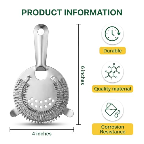 WUWEOT 9 Pack Cocktail Strainer, 4-Prong Stainless Steel Bar Strainer, 6 Inches Silver Bar Tool Drink Strainer with 100 Wire Spring for Bartenders and Mixologists
