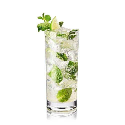 True Highball Glasses, Tall Glass Tumbler for Cocktails, Mojito Iced Tea Juices, Soda Water Drinking Cups, Kitchen Glassware, Home Bar, 11 oz Set of 4