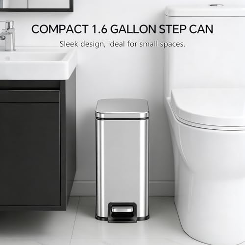 ZABINS 13 Gallon Trash Can (50L) and 1.6 Gallon (6L) Kitchen Trash Can Combo Set, Stainless Steel Garbage Can with Lid and Step-on Pedal, Soft Close Waste Bin with Inner Bucket for Home & Office