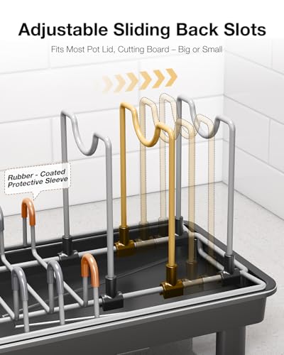 Nfnoyp Small Dish Drying Rack Carbon Steel Dish Rack Rustproof for Kitchen Counter Compact Dish Drainer with Adjustable Slots for Small Kitchens & Apartments 16.5×6.5×7inch Black