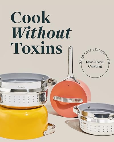 Caraway Nonstick Ceramic Dutch Oven Pot with Lid & Steamer (6.5 qt, 10.5") - Non Toxic, PTFE & PFOA Free - Oven Safe & Compatible with All Stovetops (Gas, Electric & Induction) - Sage