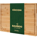 Kikcoin 24”×18” Bamboo Cutting Boards for Kitchen, Wooden Healthy Cutting Boards for Charcuterie, Vegetables, Cheese, Bread, Extra Large Chopping Boards with Deep Juice Groove and Handle, Natural