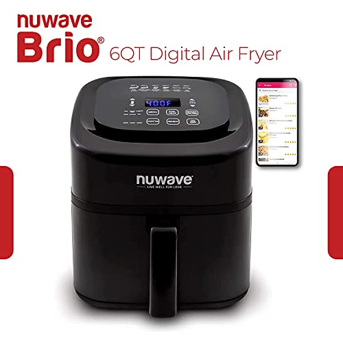 Nuwave 6-quart Brio Healthy Digital Air Fryer with One-Touch Digital Controls, 6 Preset Menu Functions & Removable Divider Insert (Renewed)