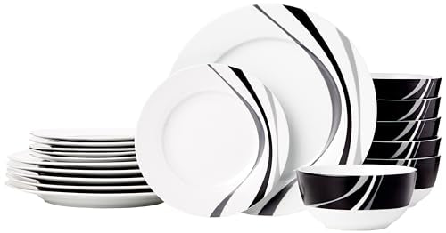 Amazon Basics 18-Piece Complete Kitchen Dinnerware Set, Microwave and Dishwasher Safe, Plates, Dishes, Bowls