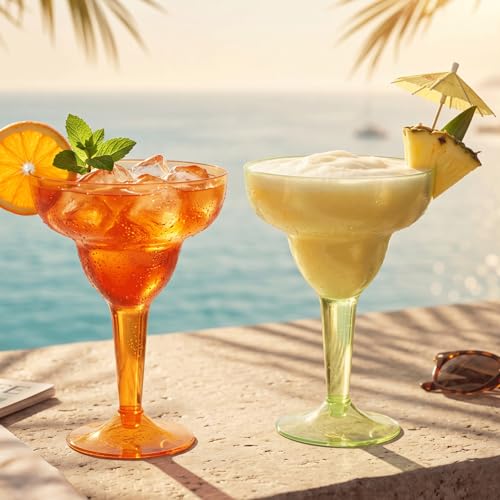 36 Pcs Neon Plastic Margarita Glasses Bulk - 12oz Disposable Plastic Cocktail Cups for Mexican Fiesta Party Decorations, Cinco de Mayo, Carnivals - 4 Assorted Colors (Green, Blue, Pink, Orange)