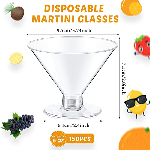 Yinkin 100 Pcs 5 oz Plastic Martini Glasses Disposable Clear Cocktail Dessert Parfait Glasses Unbreakable Mini Martini Cups for Wedding Party Bowl Wine Ice Cream (Stemless)