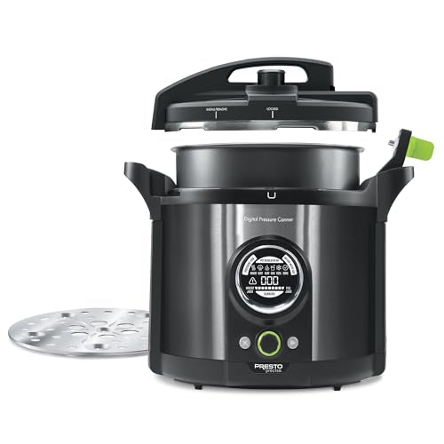 Presto 02144 12-Quart Digital Pressure Canner - Digital Display, Waterbath Capable, 10-Built-In Safety Features, Recipe Book, Black Stainless Steel