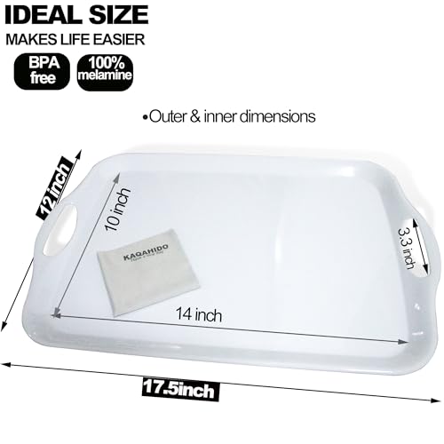 KAQAHIDO Large Melamine Serving Trays for Eating, 17.5’’ x 12’’ Serve Platter for Appetizer, Charcuterie, Food, Snack, Cupcakes, Dessert, BPA-Free, Dishwasher Safe Tray, Set of 2, White