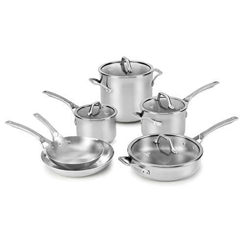 Calphalon 5-Ply Stainless Steel Cookware Set 10 Piece Includes Frying Pans, Pots and Pans Set, Induction, Oven Safe