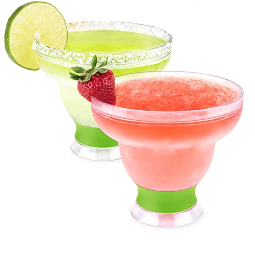 Host FREEZE Stemless Margarita Glasses, Insulated Plastic Cocktail Glasses for Frozen Drinks, Double Wall Chiller Cups for Beach, Outdoor Party, Home Bar, Margarita Gifts, 12 oz, Set of 2, Green