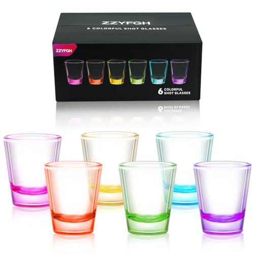 ZZYFGH 6 Pack Shot Glasses Set,1.5 oz Colorful Shot Glass with Heavy Base,Shot Glass for Vodka, Whiskey, Tequila, Espressos, Spirits & Liquors