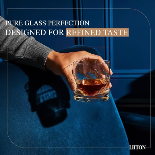 LIITON Grand Canyon Heavy Crystal Whiskey Glasses Gift Set of 2, Thick Freezable Bourbon Glass 1lb Each, Premium Whiskey Gifts for Men, Frozen Crystal Chills Cocktails Collins Glass, 10 oz