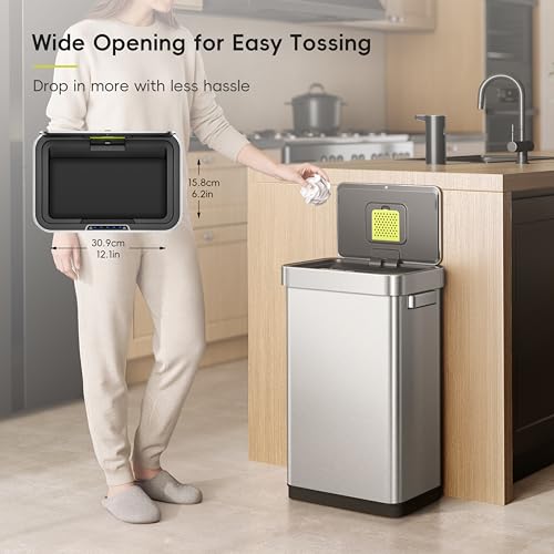 EKO Deluxe Mirage-T 50 Liter / 13.2 Gallon Touchless Rectangular Motion Sensor Trash Can, Matte Stainless Steel Finish