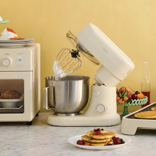 Martha Stewart 5.3Qt Stand Mixer, 12-Speed Tilt-Head Electric Kitchen Mixer with Stainless Steel Bowl, Dough Hook, Whisk & Beater, Splash Guard, Ideal for Baking Bread, Cake & Whipping, Linen Cream