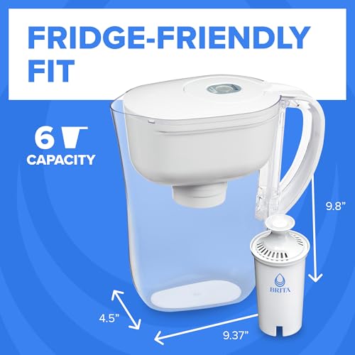 Brita Metro Small 6-Cup Water Filter Pitcher, WQA NSF/ANSI Certified, Mini-Fridge Friendly, Removes Chlorine Taste & Odor, Reduces Zinc, Copper & Mercury, 1 Standard Filter, Lasts 2 Months, White