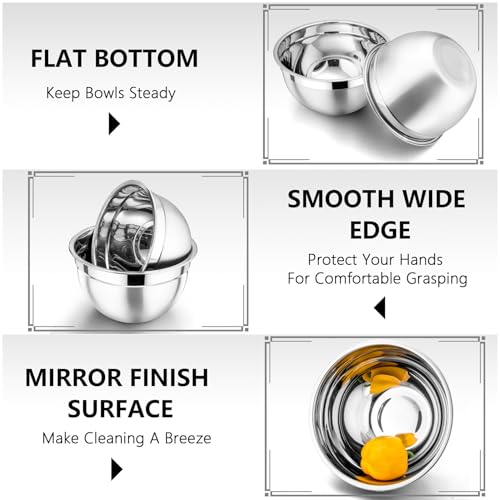 P&P CHEF Khaki Mixing Bowls with Lids, Set of 3, Stainless Steel Salad Nesting Bowl for Mixing, Storing, Prepping, Airtight & Stackable, Size 4.6/3 /1.5 QT