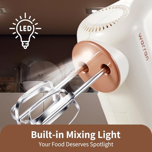 warran 300W Compact Lightweight Electric Hand Mixer, with Powerful Quiet DC Motor for Baking, Cake, Brownies, Cookie Dough, Ideal for Home Kitchen (White)