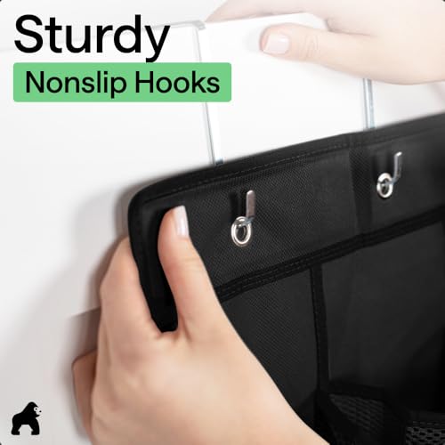 GORILLA GRIP Over the Door Shoe Organizer, 24 Large Breathable Mesh Pockets, Space Saving Hanging Storage Holder, Closet Rack Hanger Holds Up to 40 lbs, Hangs on Closets for Shoes, Accessories, Black