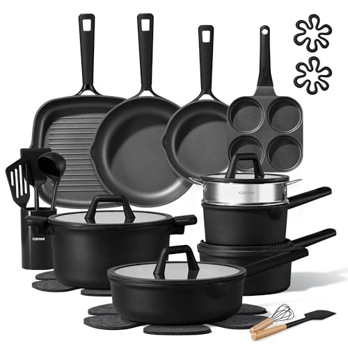 CAROTE 28PCS Pots and Pans Set, Nonstick Cookware Set Kitchen Non Stick Induction Titanium Cookware Non-toxic Granite