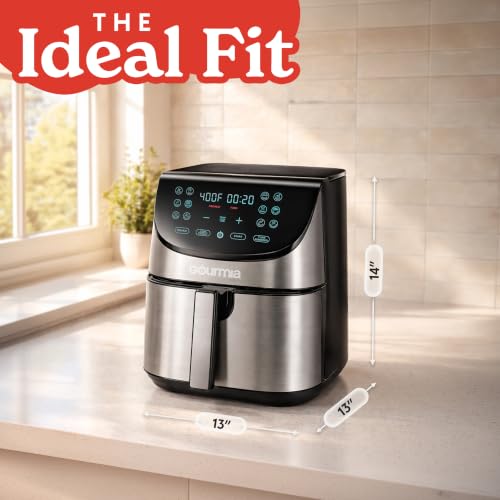 Gourmia Air Fryer - 8 Qt Extra Large Capacity, FryForce360º, Digital Display with 12 Presets, Roast, Bake, Broil, Dehydrate, Dishwasher Safe Accessories, Stainless Steel