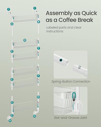 SONGMICS Over the Door Pantry Organizer, 6-Tier Kitchen Pantry Door Organizer with Adjustable Tall Baskets, Hanging Spice Rack, for Bedroom Bathroom Laundry Room, Transparent UKCS046WG01