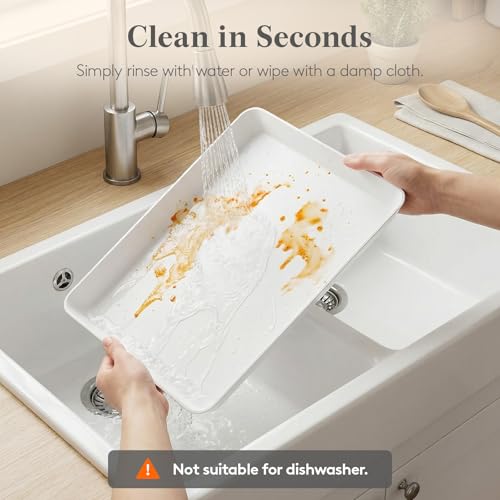 Lifewit 16" x 12" Extra Large Plastic Serving Trays for Party, 4 Pack Reusable White Food Platters for Cookies, Desserts, Fruit, Appetizers & Charcuterie, BPA-Free Catering Trays for Parties & Buffets