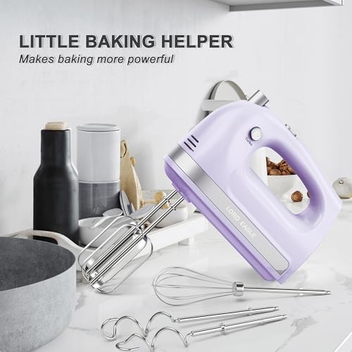 Lord Eagle Hand Mixer Electric Handheld 400W, 5-Speed Lightweight Kitchen Mixer with Storage Case, 5 Stainless Steel Attachments for Baking Cake Egg Cream Food Beater, Turbo+Eject Button, Purple