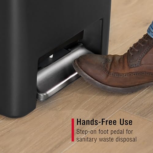 Rubbermaid Step-On Kitchen Trash Can with Lid, 12.4 Gallon, Black, Plastic Garbage Container for Home/Kitchen/Apartment/Garage