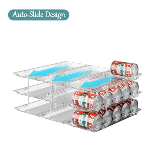 VEGEVIGI Can Storage Organizer for Pantry, Can Holders For Pantry, Canned Goods Food Dispenser, Clear Plastic Soup Can Shelf Rack, 3 Ties