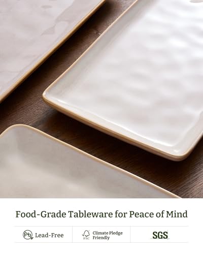 Famiware Serving Platter, Rectangular 15.67/14.1/12.6inch Serving Dishes for Entertaining, Microwave Dishwasher Safe, Stoneware Serving Trays for Party, Turkey, Cheese, Ocean Series, Cappuccino White