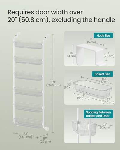 SONGMICS Over the Door Pantry Organizer, 6-Tier Kitchen Pantry Door Organizer with Adjustable Tall Baskets, Hanging Spice Rack, for Bedroom Bathroom Laundry Room, Transparent UKCS046WG01