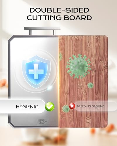 SNOWCLAD Stainless Steel Cutting Board,Double Sided Steel Bread Boards for kitchen,Stainless Steel/Wheat straw pp Large Board for meat,non toxic Chopping,Dishwasher Safe,16 * 11 Inch