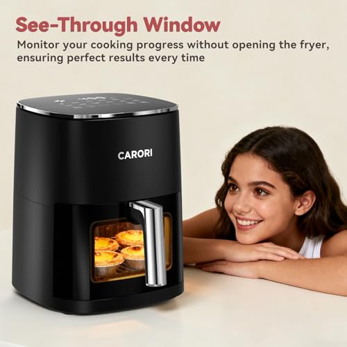 CARORI 6 Qt Air Fryer with Viewing Window, 12 Presets and DIY Mode, 1700W, 400°F Max, Large Nonstick Dishwasher-Safe Basket, Bake, Roast, Reheat, Dehydrate, Black