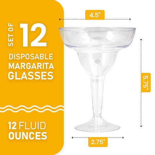 Stock Your Home Clear Plastic Margarita Glasses Disposable (Set of 12) Decorations for Cinco de Mayo Parties, Cocktail Cups for Tropical Party Supplies - Large 12 oz Hurricane Glasses
